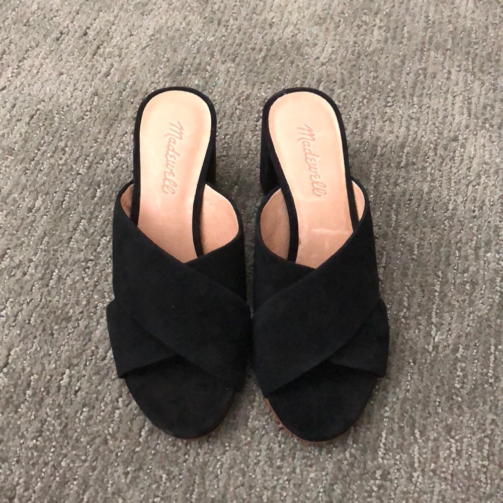 Madewell black suede slide on heels